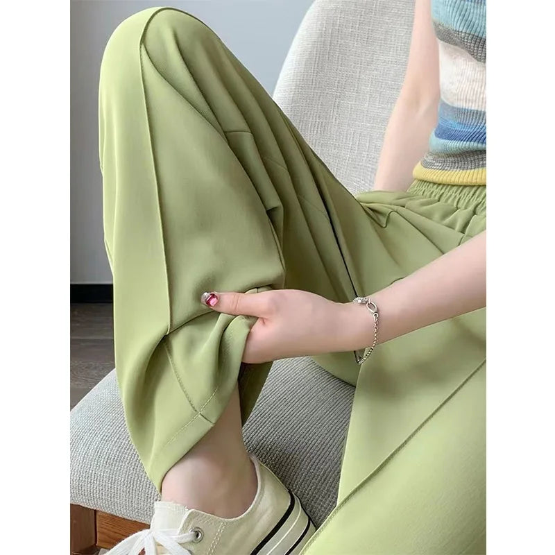 Pea Green Wide Leg Trousers for Women - Summer Fashion Style