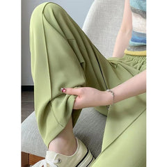 Pea Green Wide Leg Trousers for Women - Summer Fashion Style