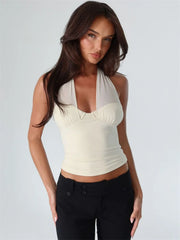 Stylish Mesh V-Neck Cropped Top with Sleeveless Design for Casual Wear