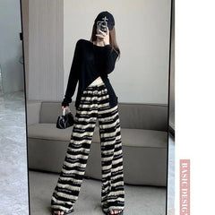 Women’s Striped High-Waist Drape Tie-Dye Wide-Leg Pants