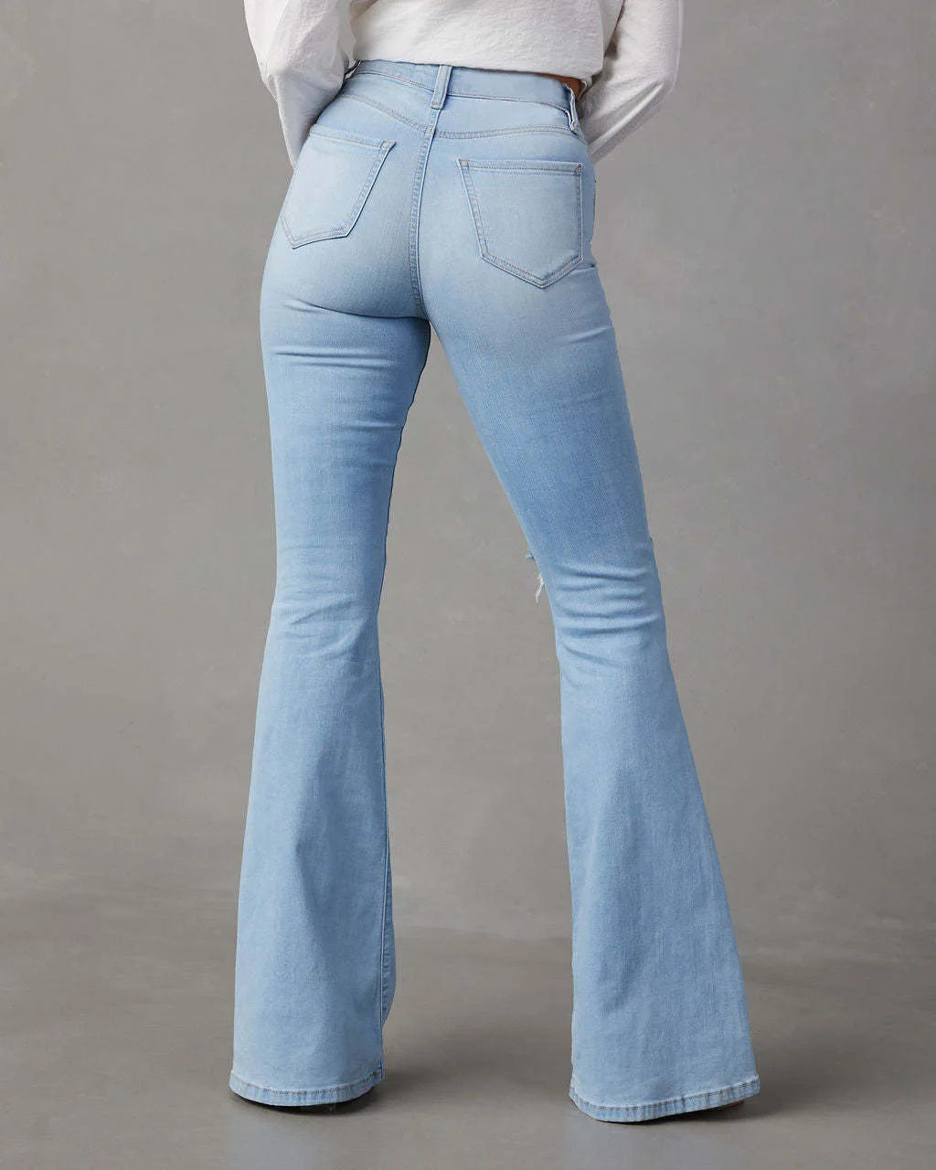 Blue High Waist Flare Jeans for Women Casual Denim Pants