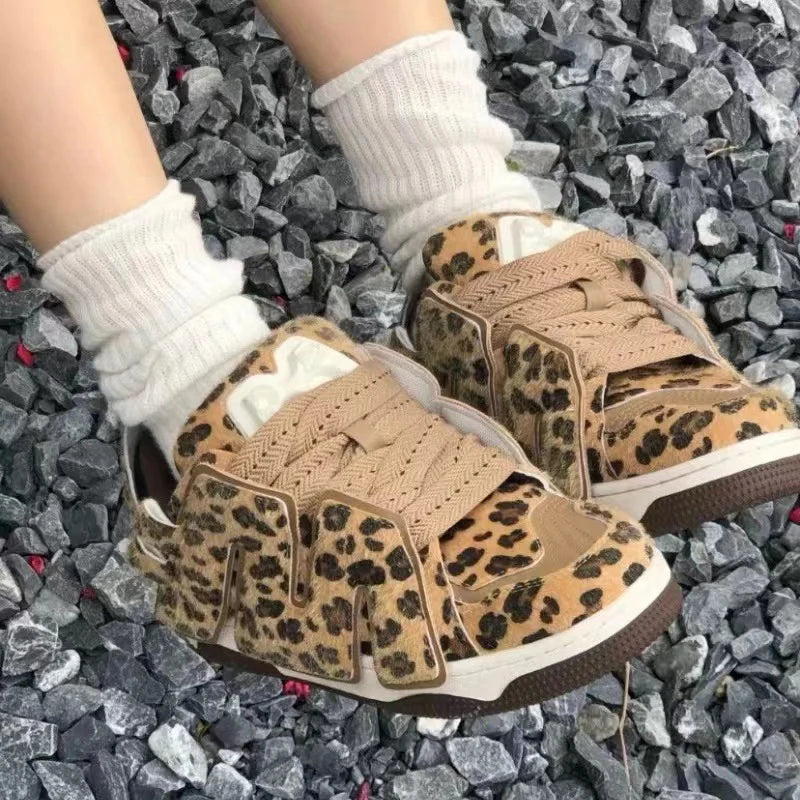 Women's Leopard  Fur Chunky Sneakers