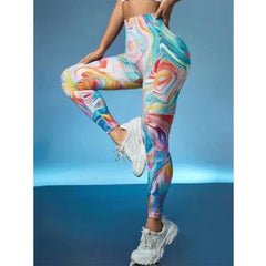 Trendy Leopard Print Neon Push Up Yoga Leggings for Women