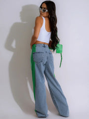 Women’s Striped Denim Loose Pants with Buttons and Pockets