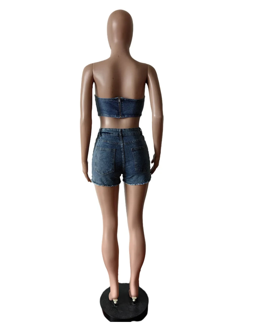 Denim Crop Top and Biker Shorts Two-Piece Summer Set