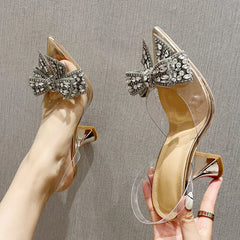 Crystal Sequined Bowknot Women’s Pointed Toe High Heels Sandals