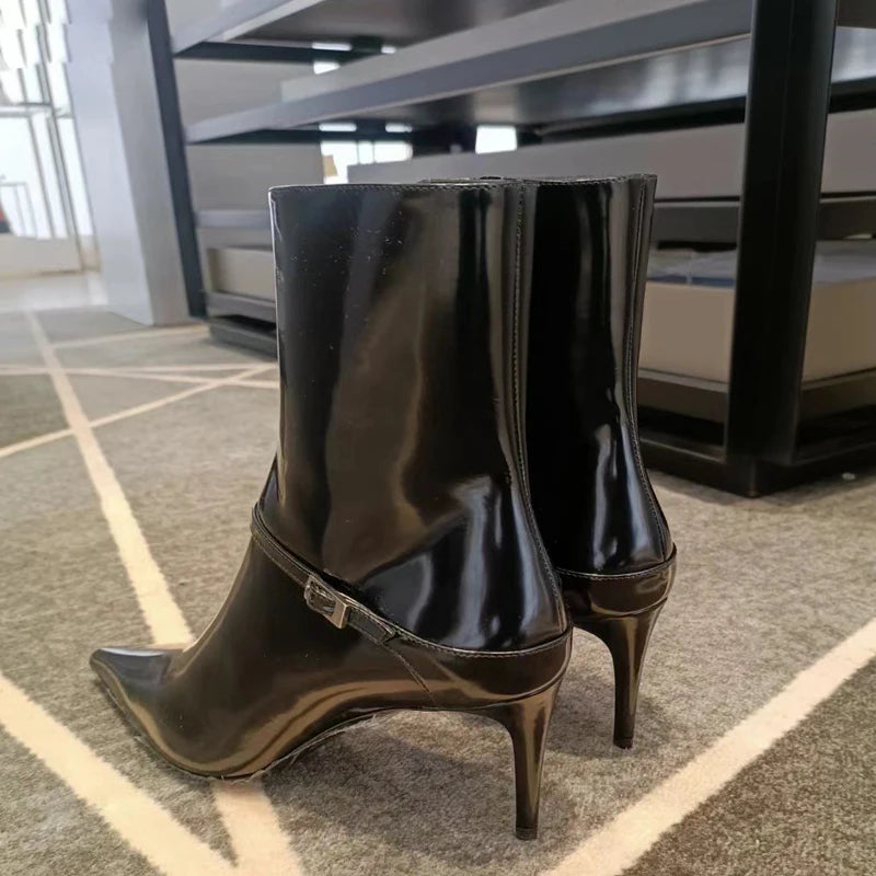 Punk Style Pointed Toe Women Ankle Boots Fashion Zipper Shoes