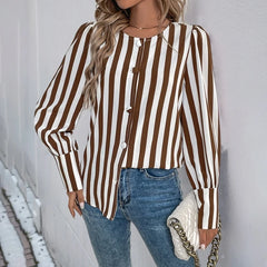 Elegant V-Neck Striped Long Sleeve Cardigan Women's Blouse