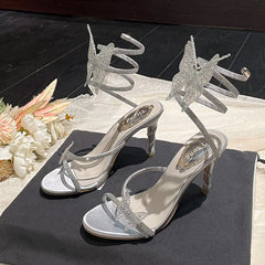 Luxury Women's Rhinestone Butterfly High Heel Sandals