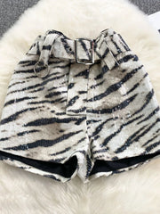 Winter Leopard Print High Waist Casual Wide Leg Thermal Shorts