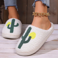 Winter Strawberry Pattern Women's Cotton Fluffy Slippers for Home