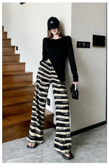 Women’s Striped High-Waist Drape Tie-Dye Wide-Leg Pants