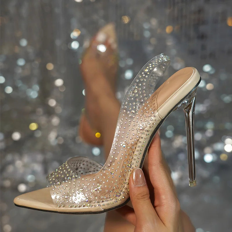 Crystal Rhinestone Transparent PVC Women Pumps Stilettos Heels