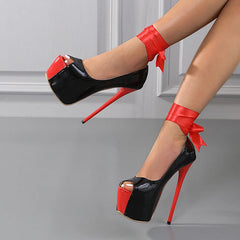 Spring Autumn Red Ankle Strap Peep Toe Platform Women Heels