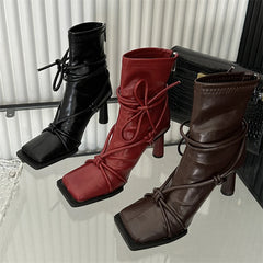 Women's Black Cross-Strap Ankle Boots Punk Style High Heels