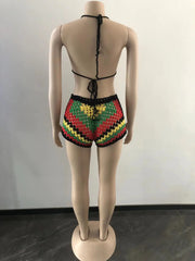 Knit Crocheted Two Piece Set with Short Pants for Summer Wear