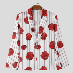 Costume blazer rayé à imprimé floral pour homme – Ensemble deux pièces tendance avec pantalon à jambe large