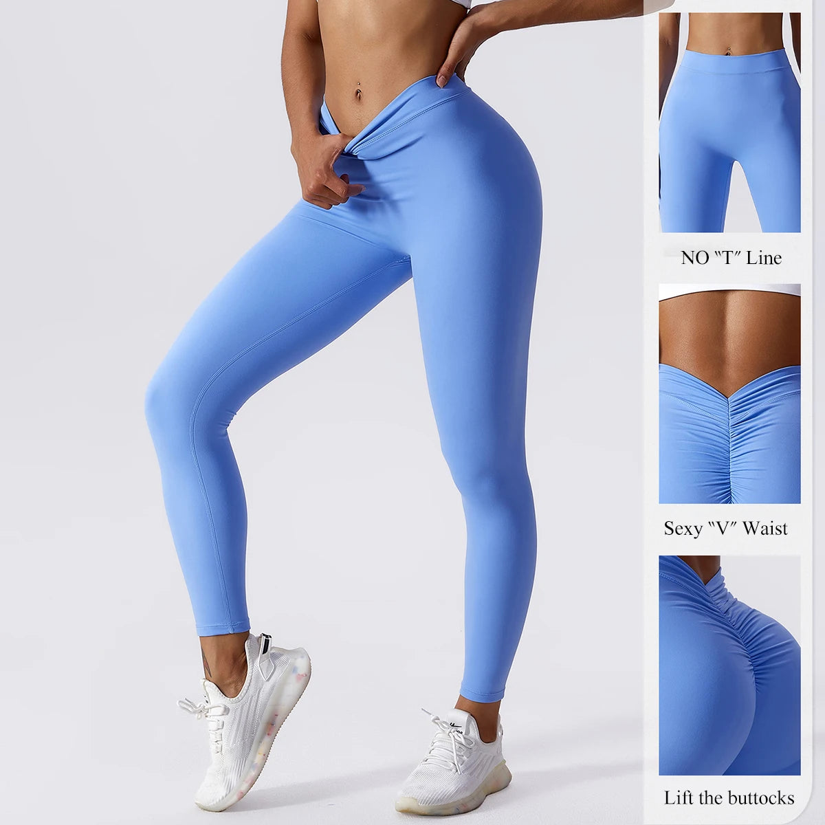 Legging de yoga taille haute avec dos en V et fronces pour femmes 