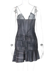 V-Neck Spaghetti Strap Ruched Mini Dress for Holiday Beach Style