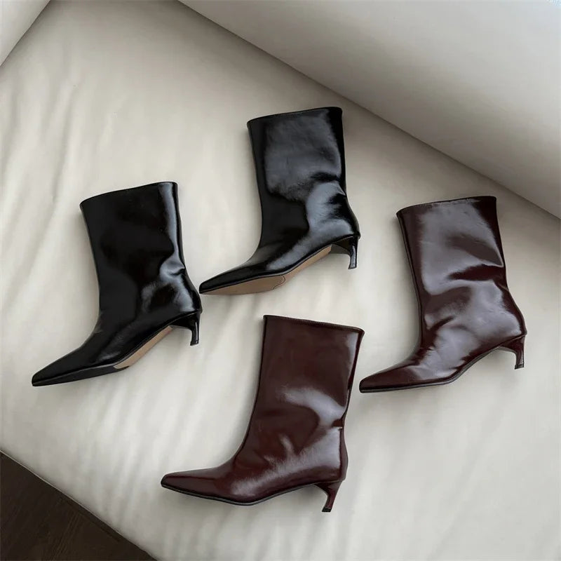 Pointed Toe Women’s Ankle Boot in Punk Style with Thin Low Heels