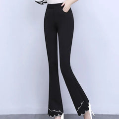 Women's High Waist Slim Fit Pocket Embroidery Patchwork Pants