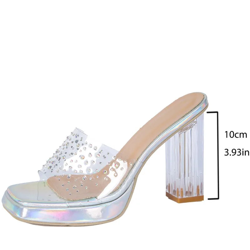 Women's Transparent Chunky Heel Peep Toe Platform Slippers