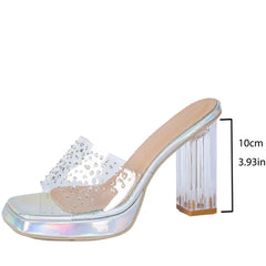 Women's Transparent Chunky Heel Peep Toe Platform Slippers