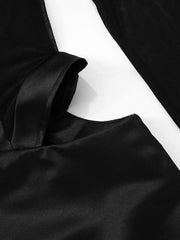 Women's Black Turtleneck Mesh Patchwork Long Sleeve Dress