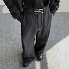 Men's Baggy Split Pleated Wide-Leg Suit Trousers