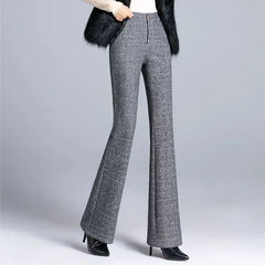 Office Lady Fashion Thicken Wool High Waist Flare Pants Women