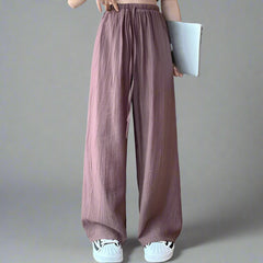 Trendy Pleated Ice Silk Wide Leg Pants for Women Casual Trousers