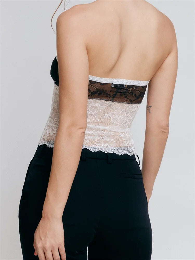 Women's Floral Lace Strapless Off-Shoulder Mini Tube Top