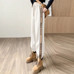 Women's High Waist Color Block Drawstring Casual Harlan Pants