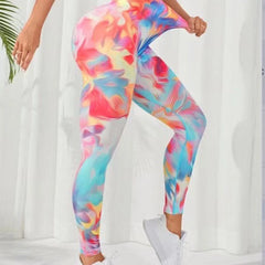 Trendy Leopard Print Neon Push Up Yoga Leggings for Women