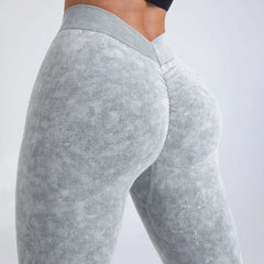 Women's V Back Butt Lifting Nylon Leggings for Gym and Yoga