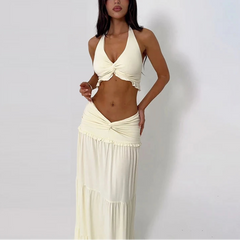 Women's Stylish Crop Top and Long Skirt Set for Beach Holidays