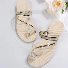 Women's Rhinestone Flat Slippers Summer Beach Sandals