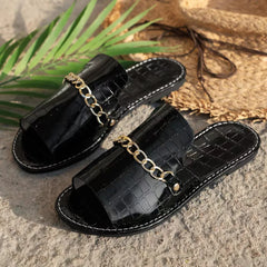 Women's Gold Chain Flat Slides Sandals for Summer Beach Wear