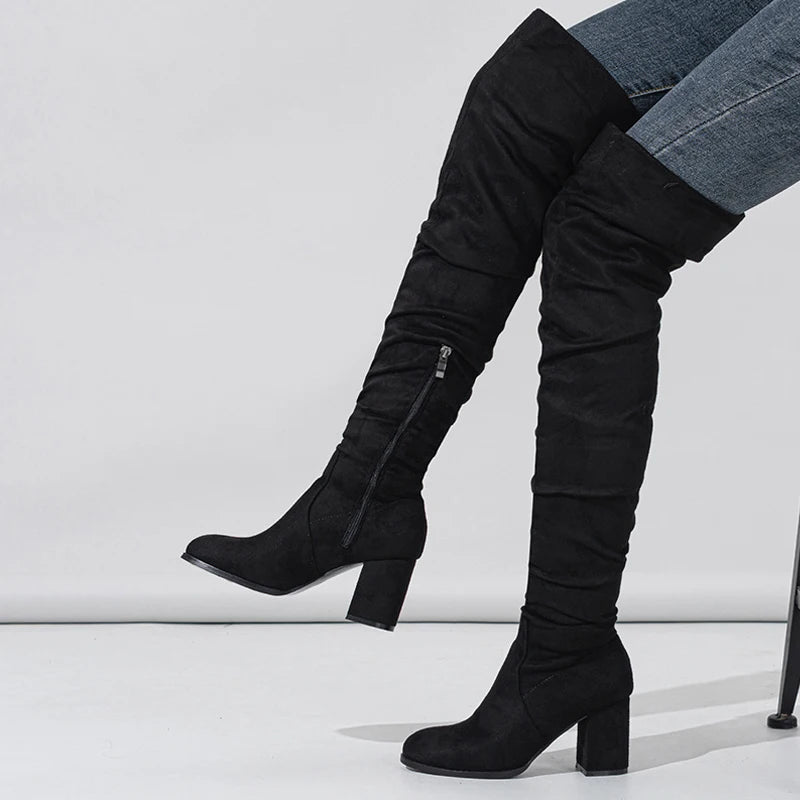 Women's Black Brown Over The Knee Pointed Toe Thigh High Boots