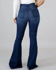 Pantalon en jean évasé taille haute avec détails déchirés pour femme 