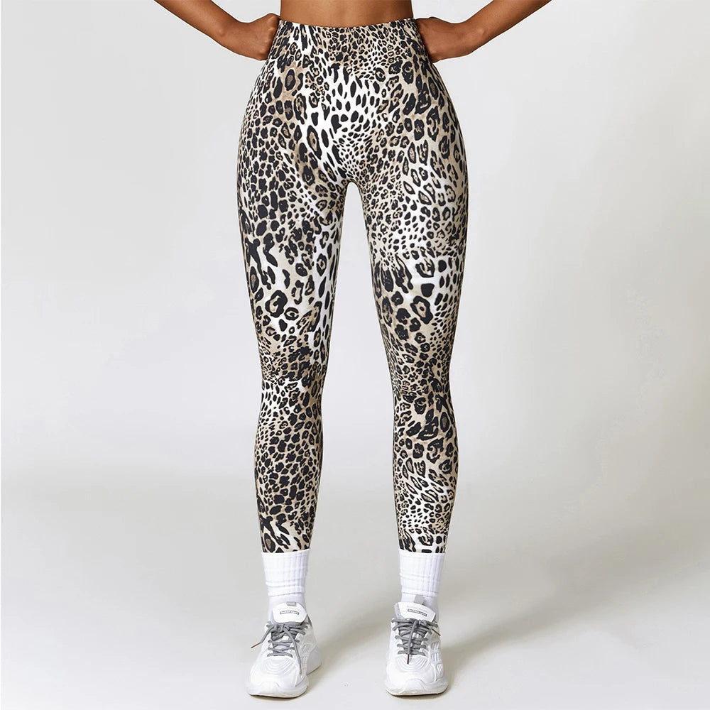 Trendy Leopard Print Neon Push Up Yoga Leggings for Women