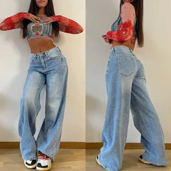 Women's High Waist Baggy Flare Denim Jeans for Autumn Streetwear