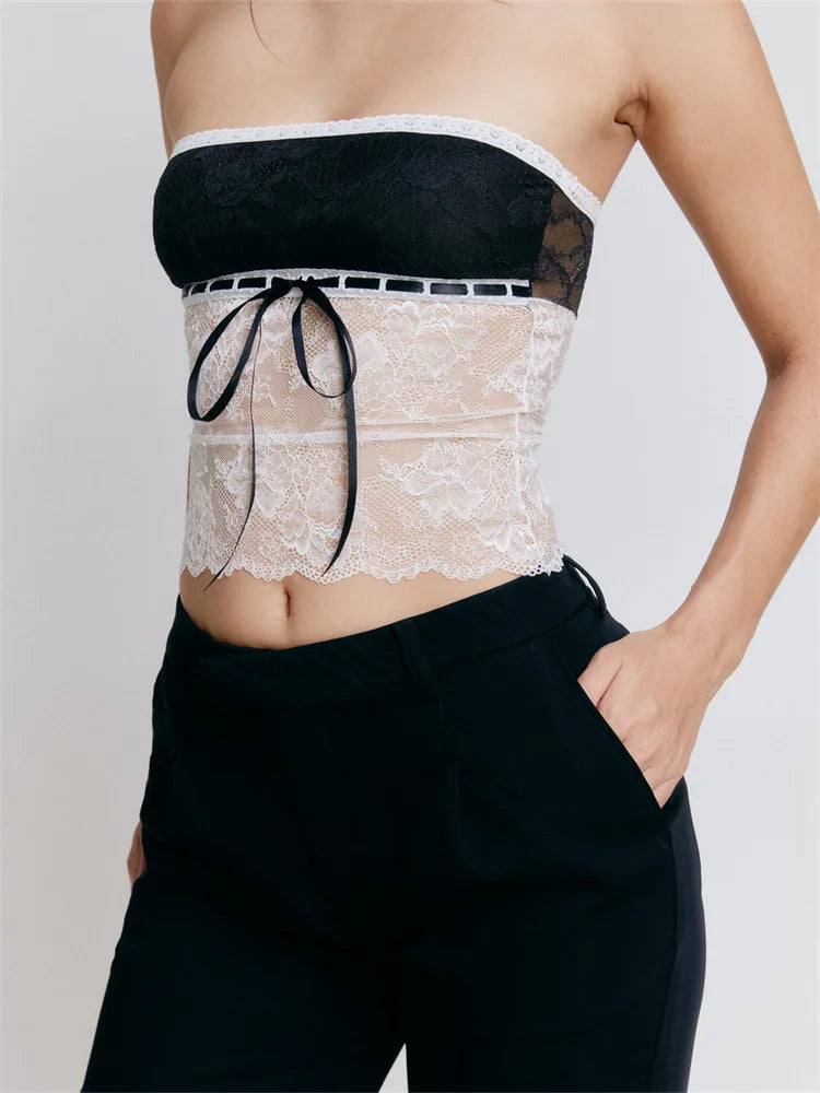 Women's Floral Lace Strapless Off-Shoulder Mini Tube Top