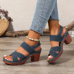 Women's Thick High Heel Cross Band Sandals with Anti-Slip Platform