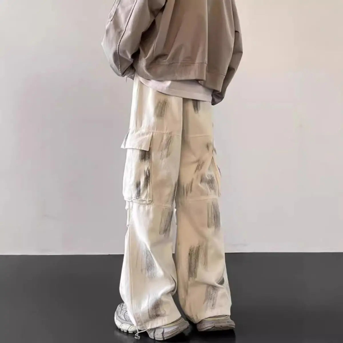 Splash Ink Wide-Leg Baggy Cargo Pants – Unisex Tie-Dye Streetwear with Side Pockets