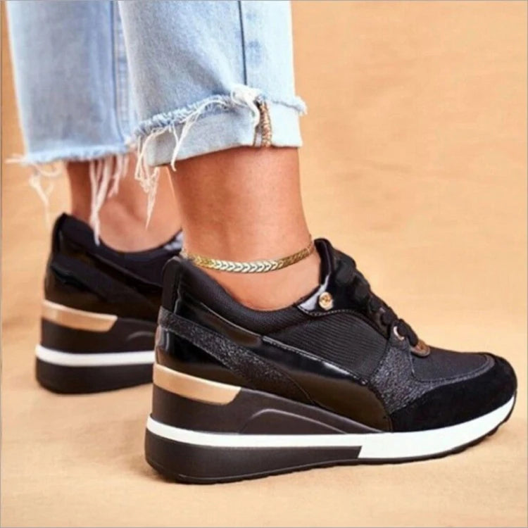 Women's Casual Gold Color Wedge Heel Sport Sneakers