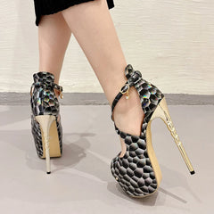 Women's Snake Print Peep Toe High Heels Platform Sandals