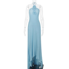 Light Blue Halter Maxi Dress for Evening Parties