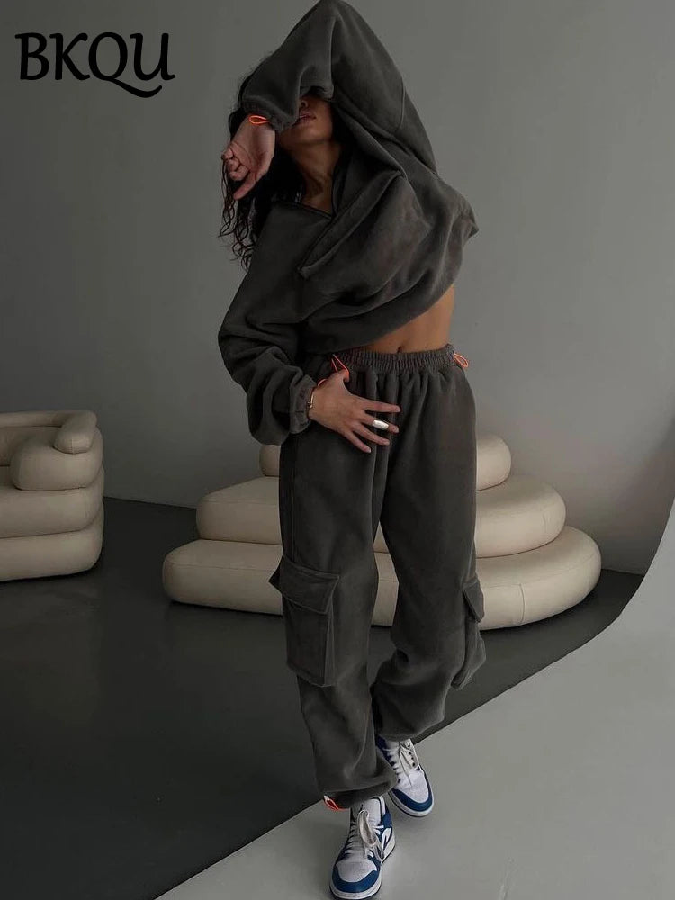 Fleece Two Piece Tracksuit Set with Zipper Sweatshirt and Pants