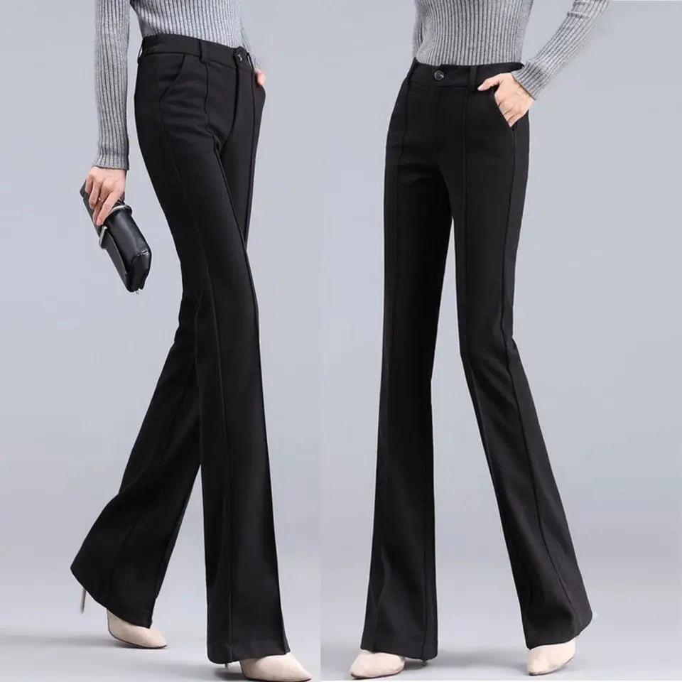 Pantalon évasé uni taille haute pour femme avec jambes larges 